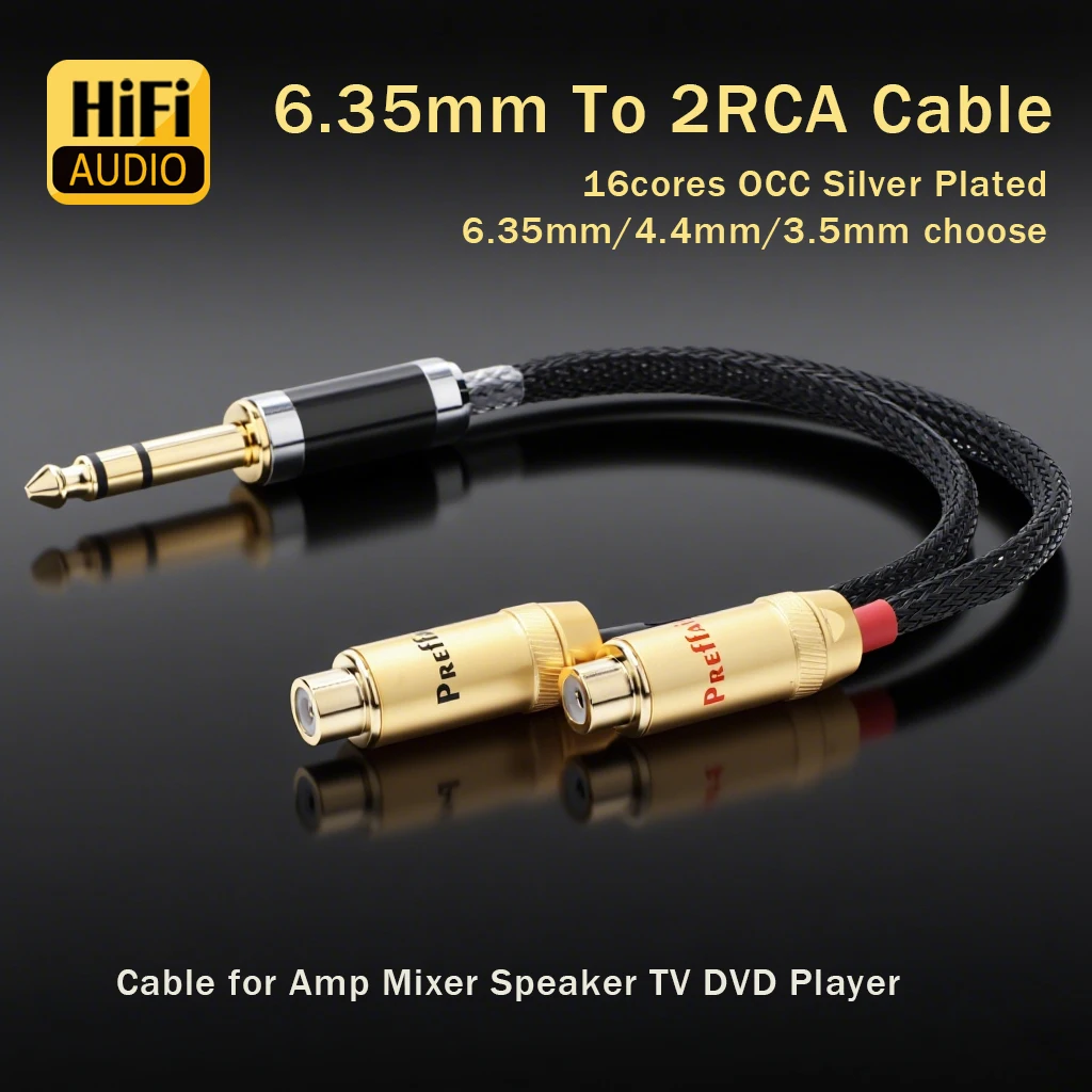

15cm 6.35mm To 2RCA Audio Adapter Cable 1/4 Inch Male TRS To 2RCA Female Splitter Stereo for Amp Mixer Speaker TV DVD Player