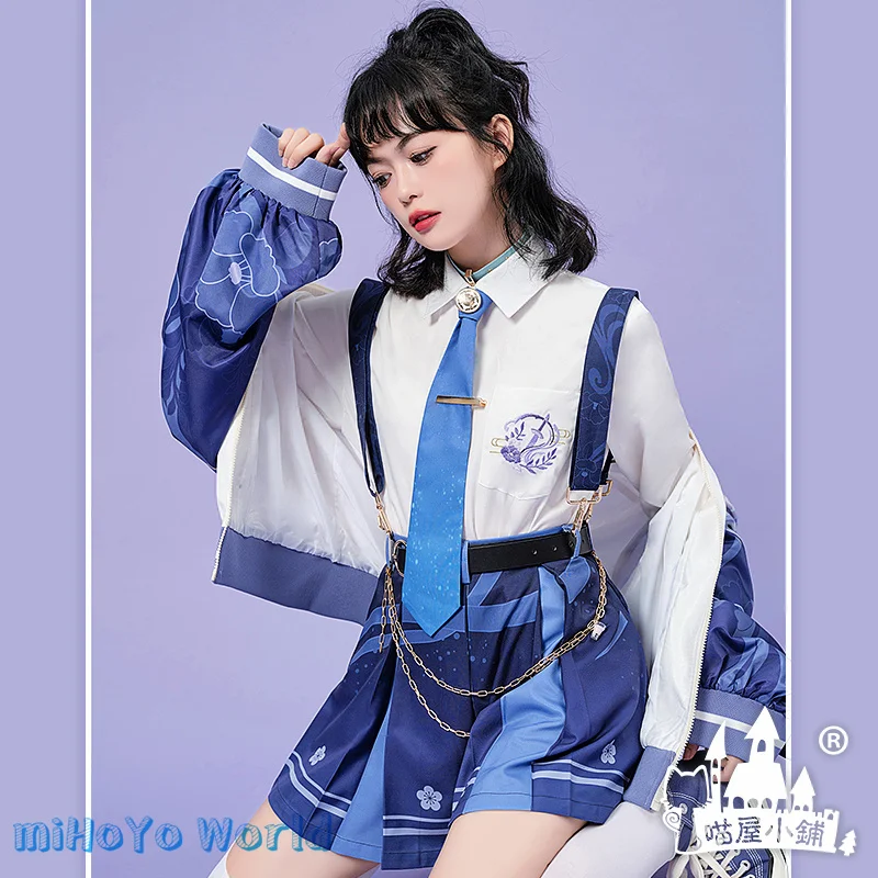 MiHoYo Genshin Impact Kamizato Ayato Cosplay Daily Casual Wear Women Doujin Costume Coat Shirt And Skirt Suits Birthday Gifts