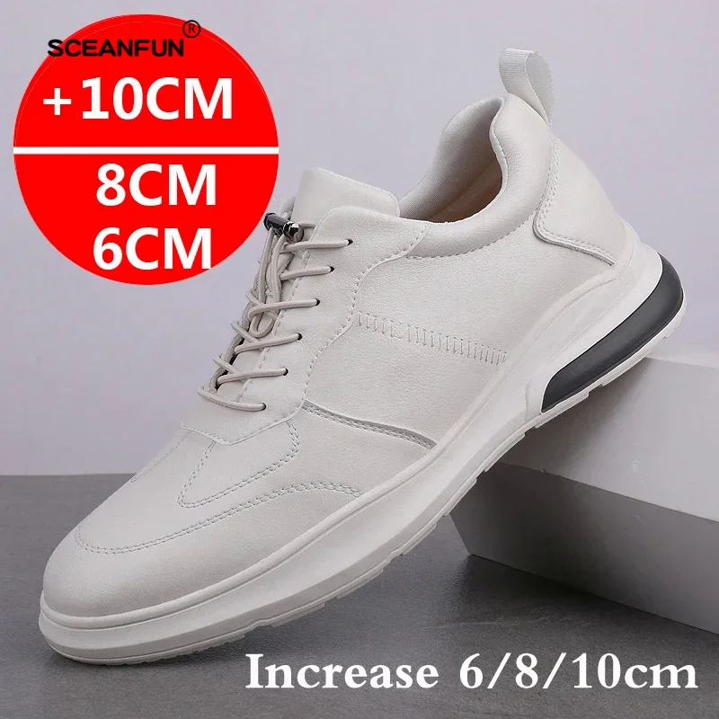 Sneakers men elevator shoes fashion soft leather heightening shoes for men hidden heels 8cm 6cm sports casual height luxury