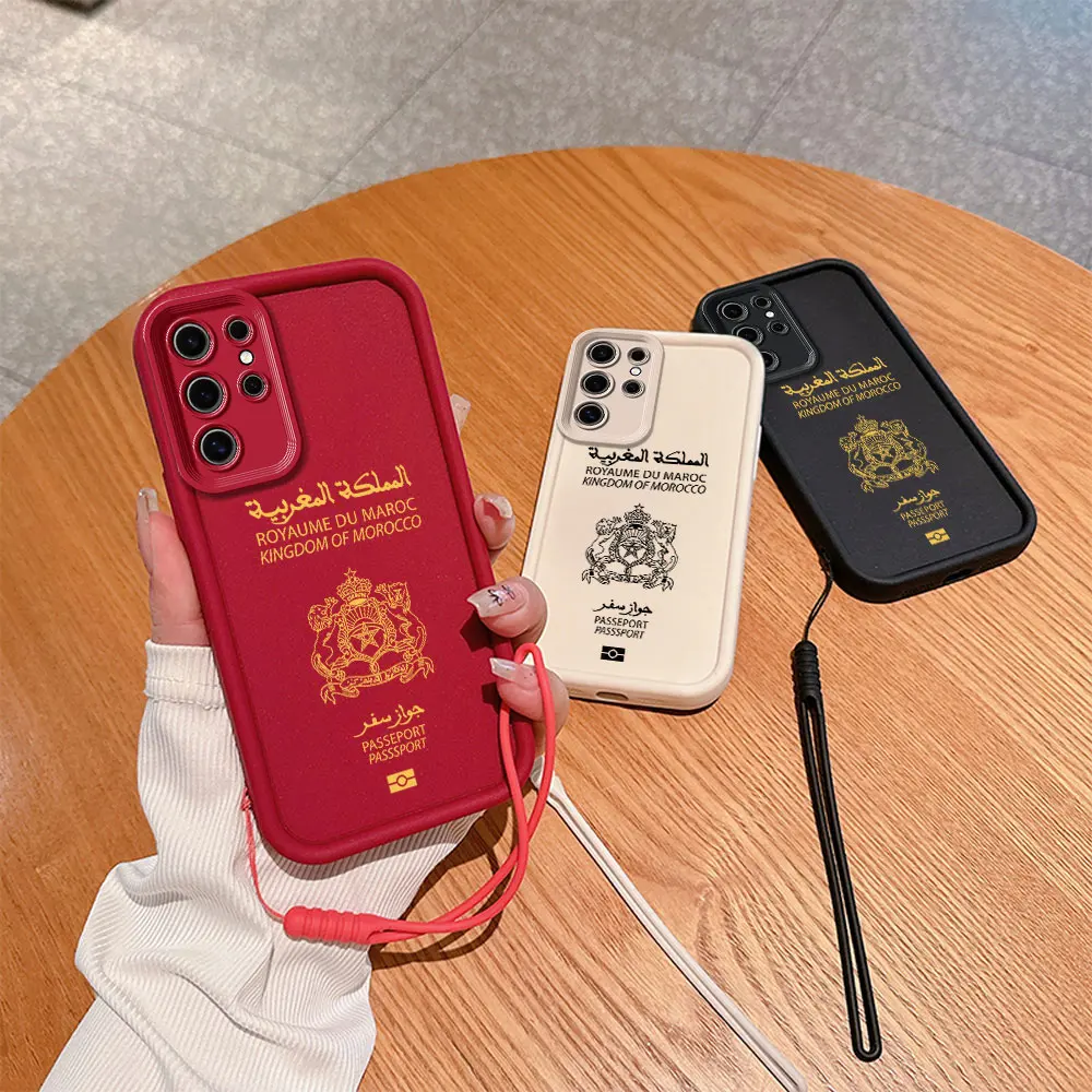 Morocco Passport Phone Case For Xiaomi Redmi 9A 9C 10 10C 12 12C K30 K40 K50 Note 10 11 12 13 Pro 5G Cover With Hand Strap