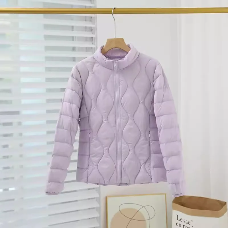 Abrigo de plumón de pato blanco ligero y fino para mujer, Parkas cálidas con cuello de satén, chaqueta de plumón de talla grande, prendas de vestir cortas de otoño e invierno