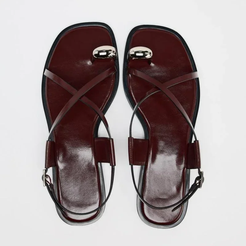

Summer and Autumn Simple Pure Color Square Toe Cross Strap Casual Outdoor Beach Flat Sandals Shoes for Women