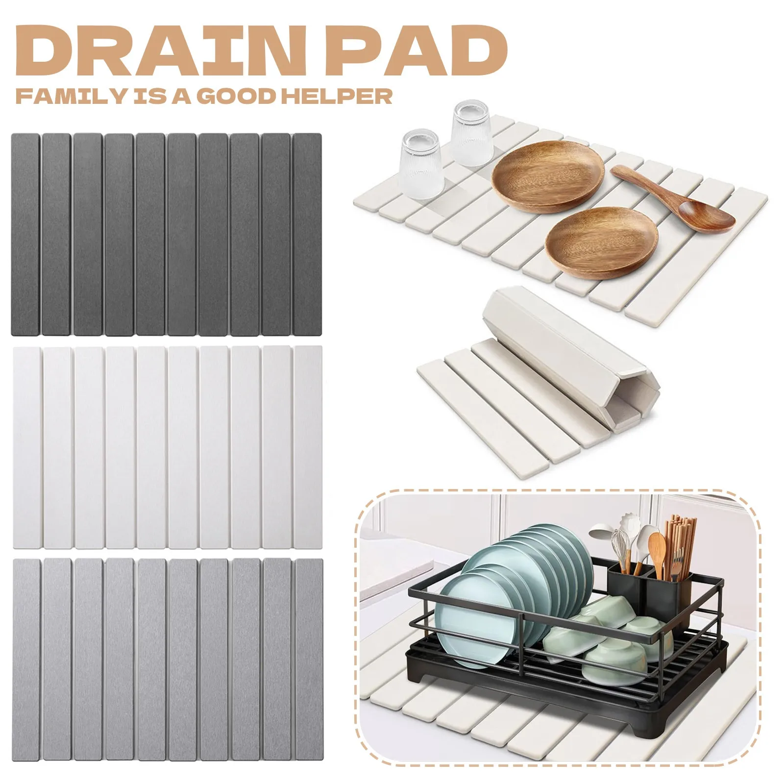 30X40CM Stone Dish Drying Mat Foldable Dish Drying Mat Absorbent Diatomaceous Earth Stone Mat Large for Utensils Pots Bottles