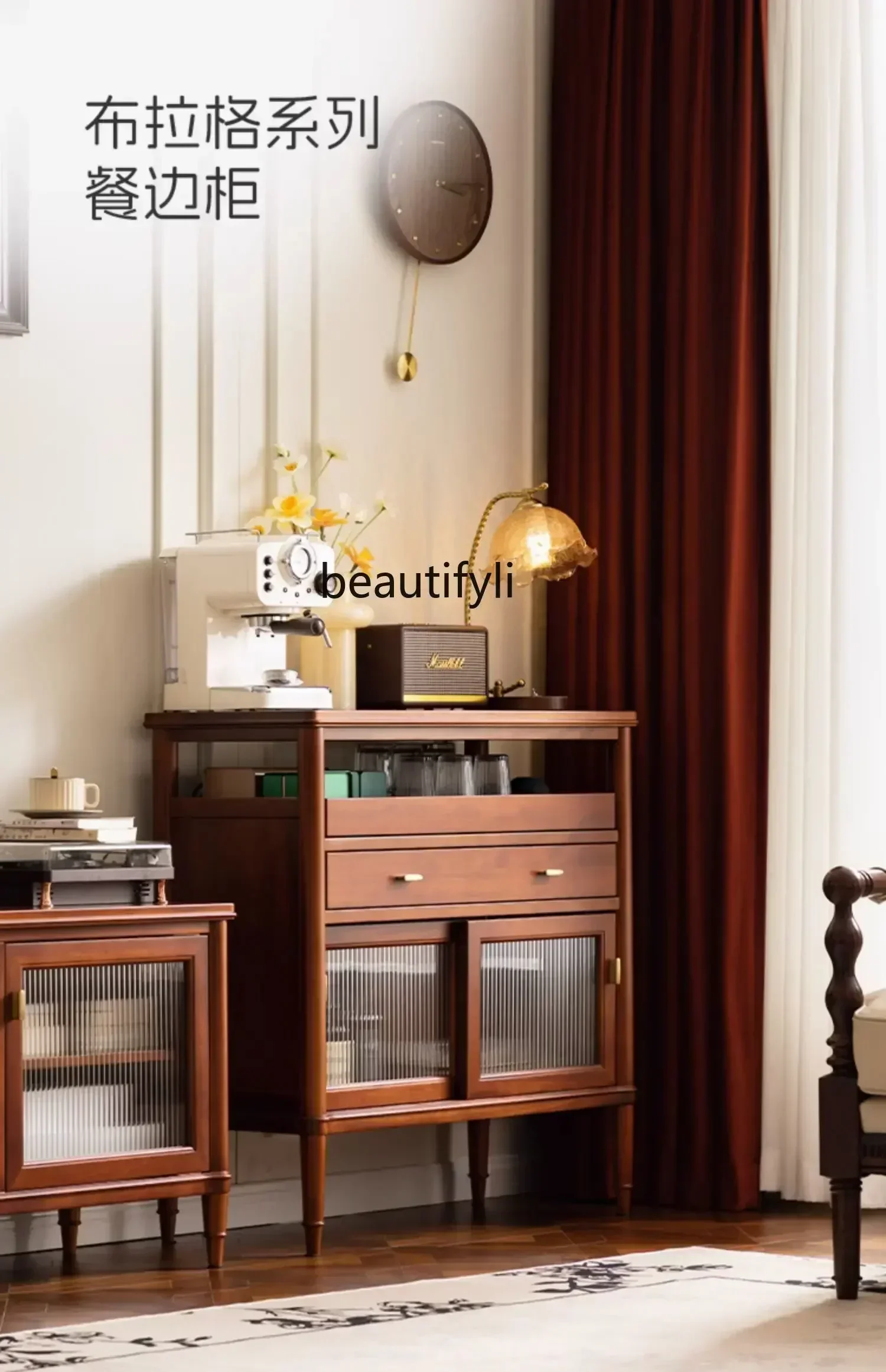 

SS new styleMedieval dining side cabinet Solid wood tea cabinet Full solid wood storage cabinet Tea sidess 7486 ss 7486