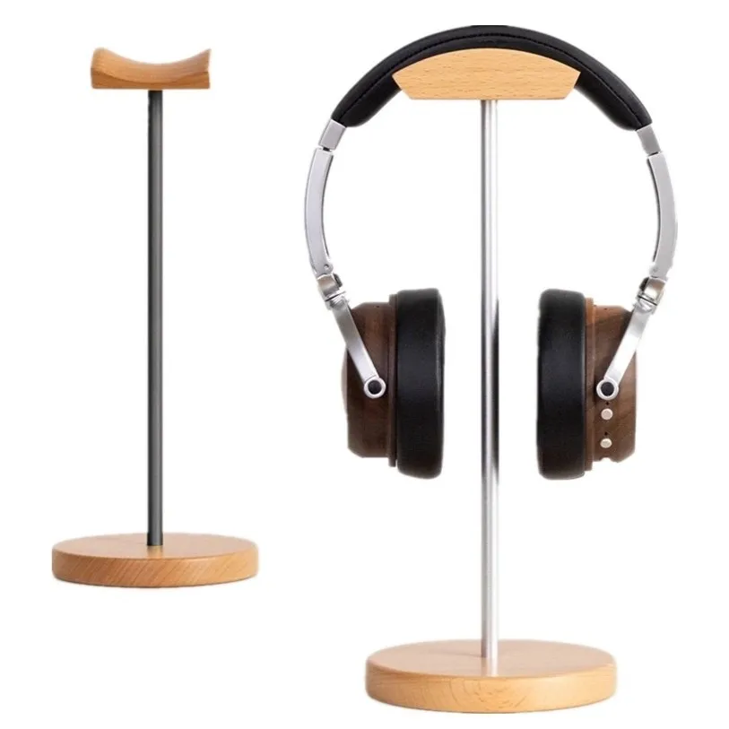Black Walnut Wood & Aluminum Headphone Stand Nature Walnut Gaming Headset Holder with Solid Metal Base for Table Desk Display