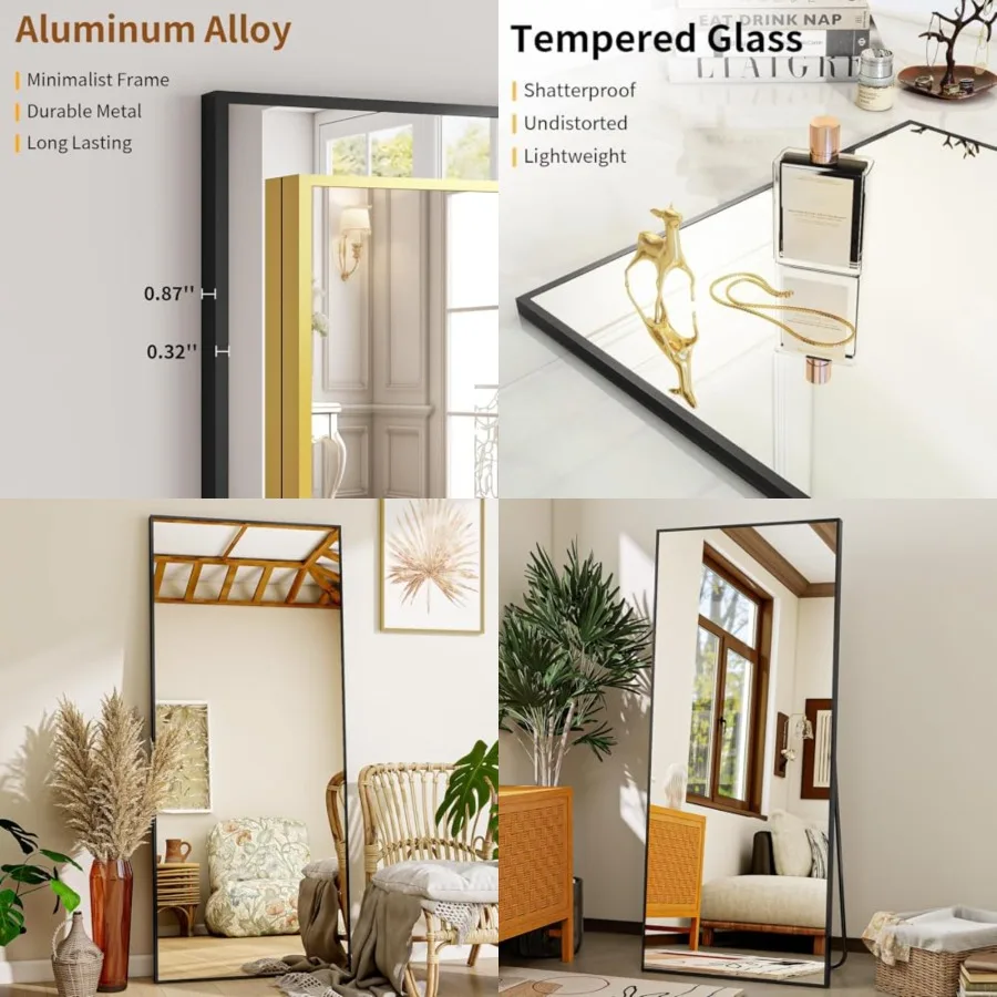 

Mirror Full Length - 21" x 57" Floor Mirror with Stand, Aluminum Alloy Frame Full Body Mirror, Standing Hanging or Leaning Agai