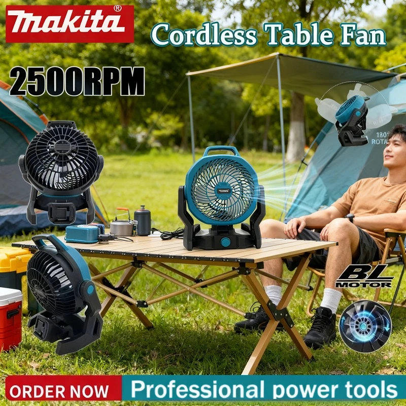 

Портативный походный вентилятор Makita, настольный напольный вентилятор с питанием от BL1830 M18 DCB200, 18 В, 20 В, литиевая батарея