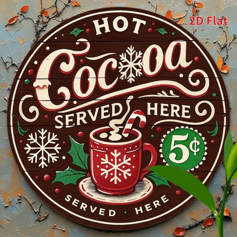 1 Stück Vintage Heißgetränkeschild - Retro 5¢ Serviert Hier Dekoration mit Tasse & Marshmallows - Rustikale Bauernhaus-Küche, Veranda-Wanddekoration