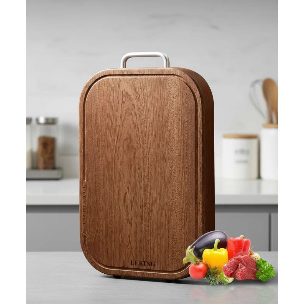 

Premium Solid Ebony Wood Cutting Board - Double Sided Butcher Block with Juice Groove & Non-Slip Feet for Kitchen