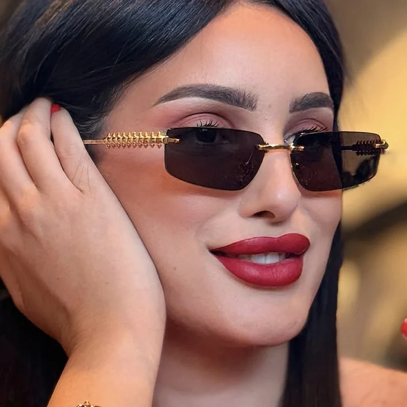 

Retro Rimless Sunglasses For Women Men Small Square Frame Diamond Shaped Design Black Shades Rectangle UV400 Zonnebril Eyewear