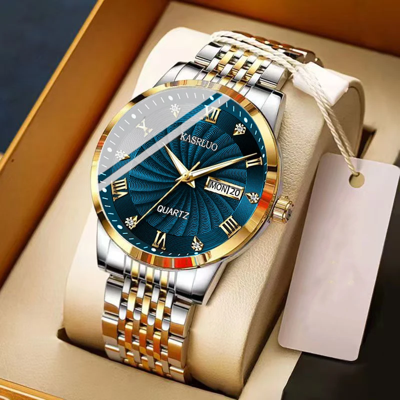 

Роскошные мужские часы, круглые деловые часы со стальным ремешком, светящиеся часы, мужские простые часы с датой, кварцевые часы