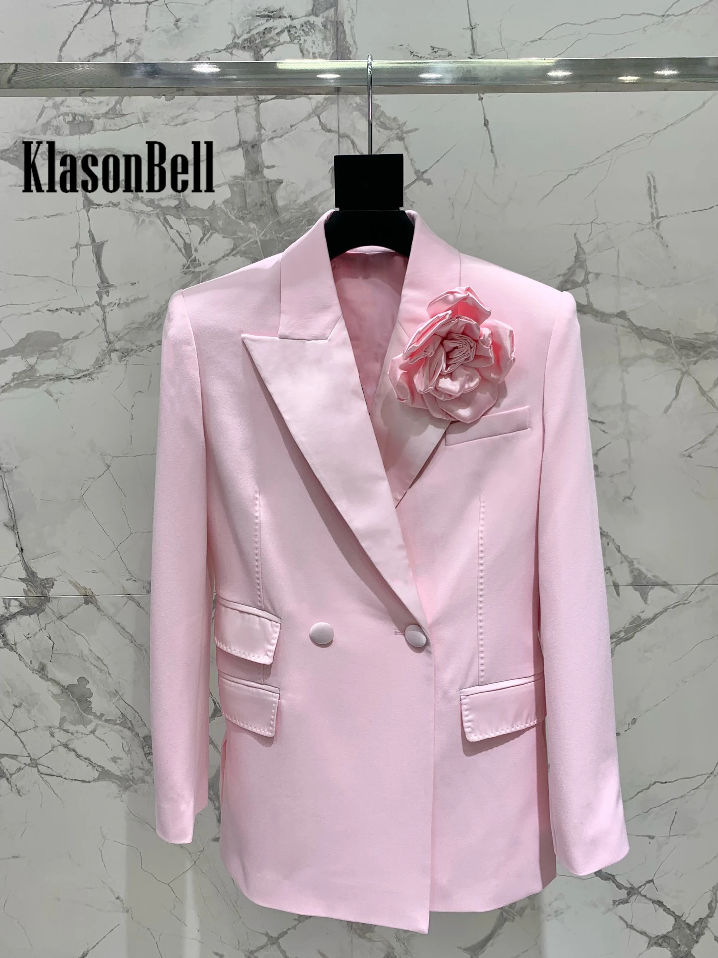 Imagem -02 - Klasonbell-jaqueta Artesanal de Decoração de Flores para Mulheres Moda Passarela Elegante Bolso Múltiplo Trespassado Blazer Ajustado 3.19