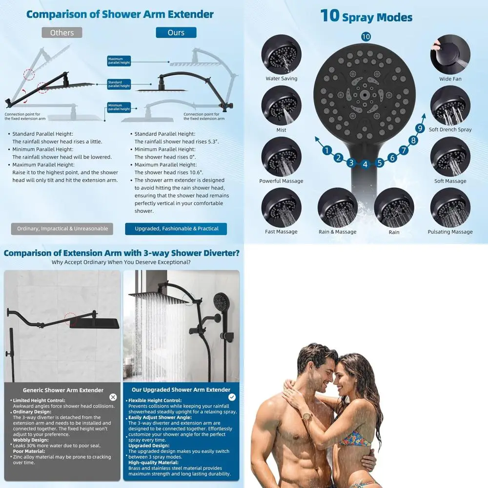 

8'' Pure Rain Shower Head, Handheld Combo with 16'' Extension Arm, 10 Sprays, 71'' Hose, Oil Rubbed Bronze Finish