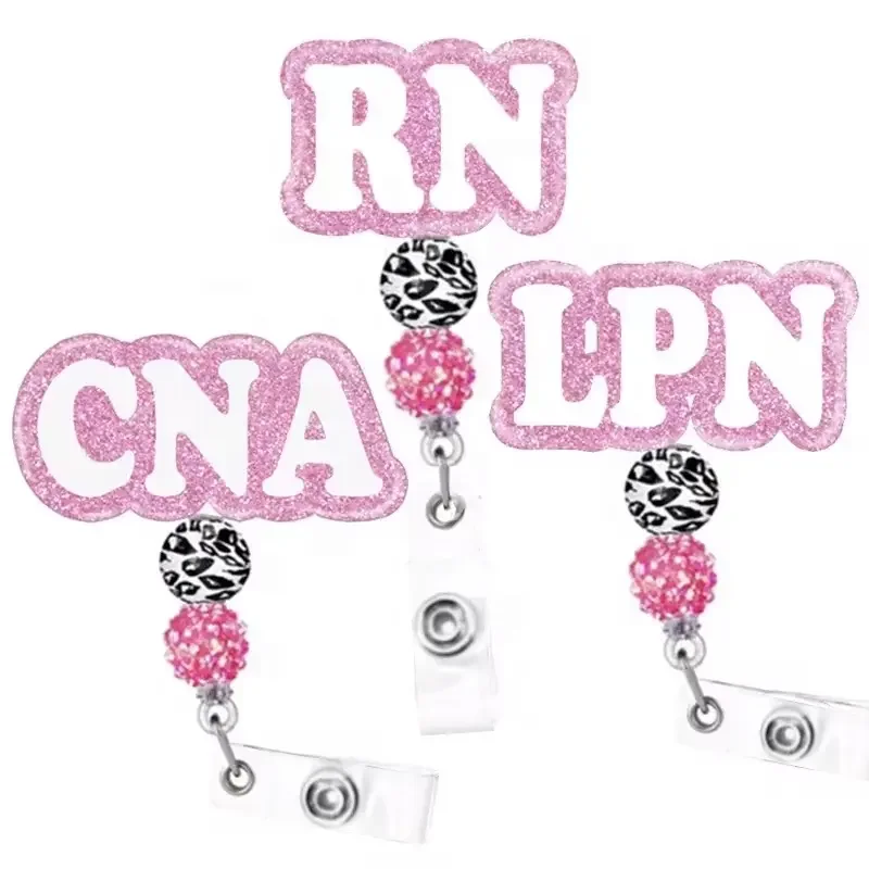 Medical Nurse Accessories Glitter RN CNA LPN Badge Reel With Beads Student Nurse Socila Worker ID Name Badge Holder