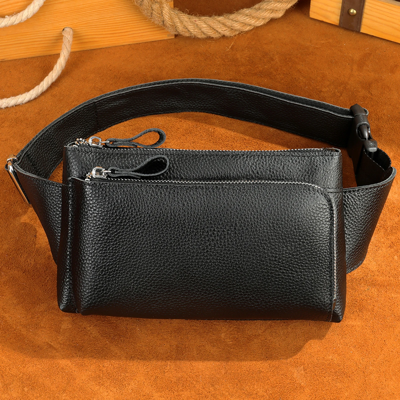 Genuine Leather Waist Pack Fanny Bag for Men Women Running Hiking Hip Bum Belt Slim Cell Phone Purse Casual Waist Wallet Pouch