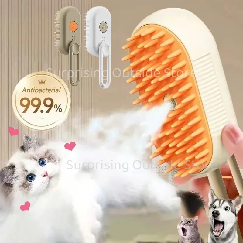 

Cat Dog Pet Spray Massage Brush 3 in 1 One Button Steam Spray Folding Rotatable Floating Hair Bath Hair Removal Brush Comb