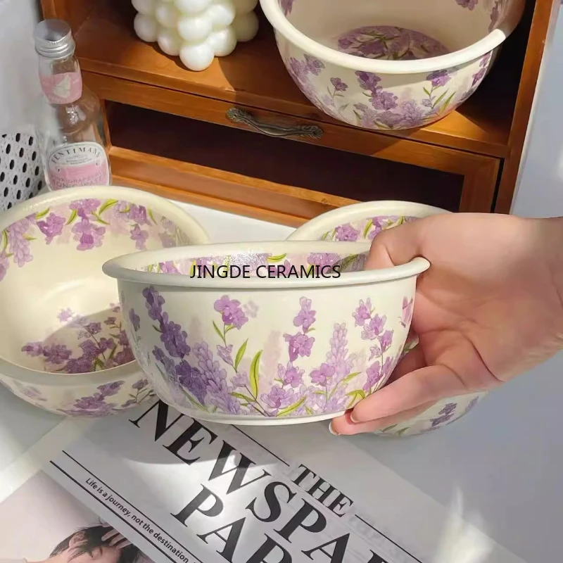 

Ceramic Bowl Household Rice Bowls Personal Dining Bowl Floral Pattern Noodle Bowl Restaurant Tableware Kitchen Bar Supplies