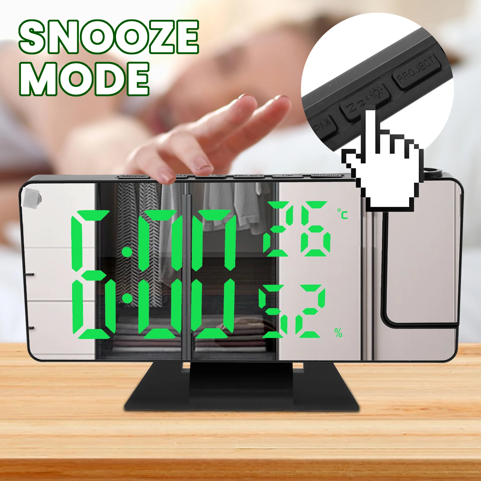 Digital Alarm 180° Rotate Projector Clock Dimmable Digital Alarm Clocks with Snooze Home Office Dorm 12/24H Projector LED Clock