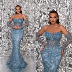 Graceful Sequined Strapless Prom Dress Sleeveless Mermaid Formal Occasion Evening Dresses Customized Vestidos de noche