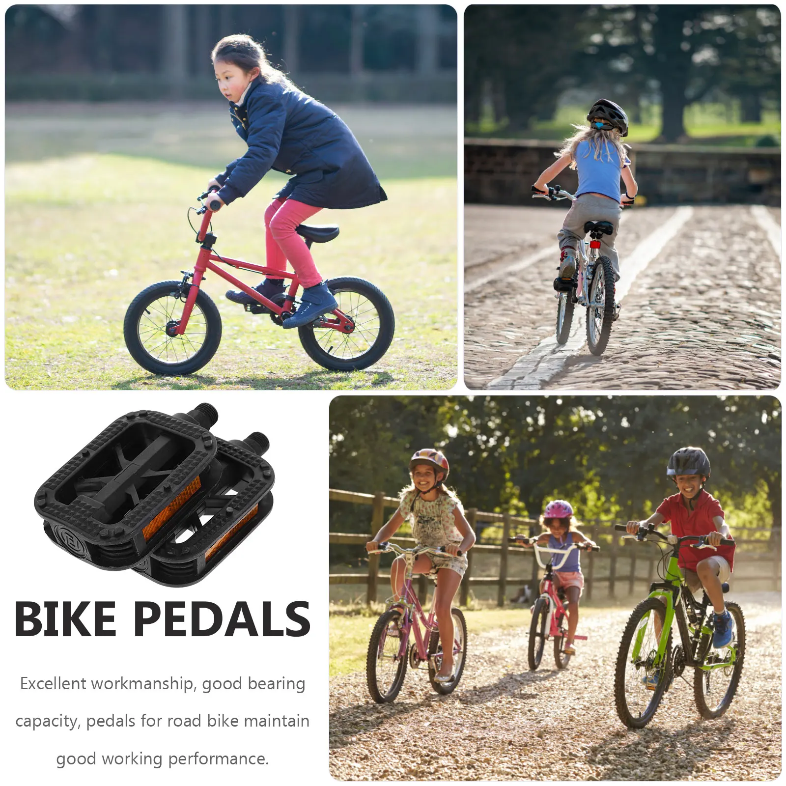 

2 Pairs Black Kids Bike Pedals Wide Step Fine Craft Good Friction Anti Slip Comfortable Riding Long Efficiency Premium Plastic