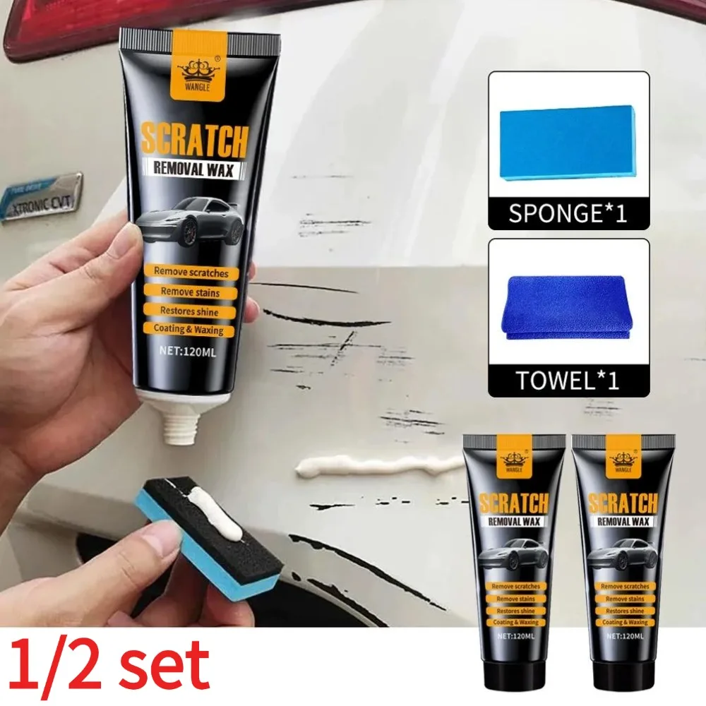 Kit de Cera para Remoção de Arranhões de Carro 120ml, Ferramentas de Cuidado com Pintura Automotiva, Restaurador de Polimento e Lixamento para Carro, Ferramentas Anti-Arranhões