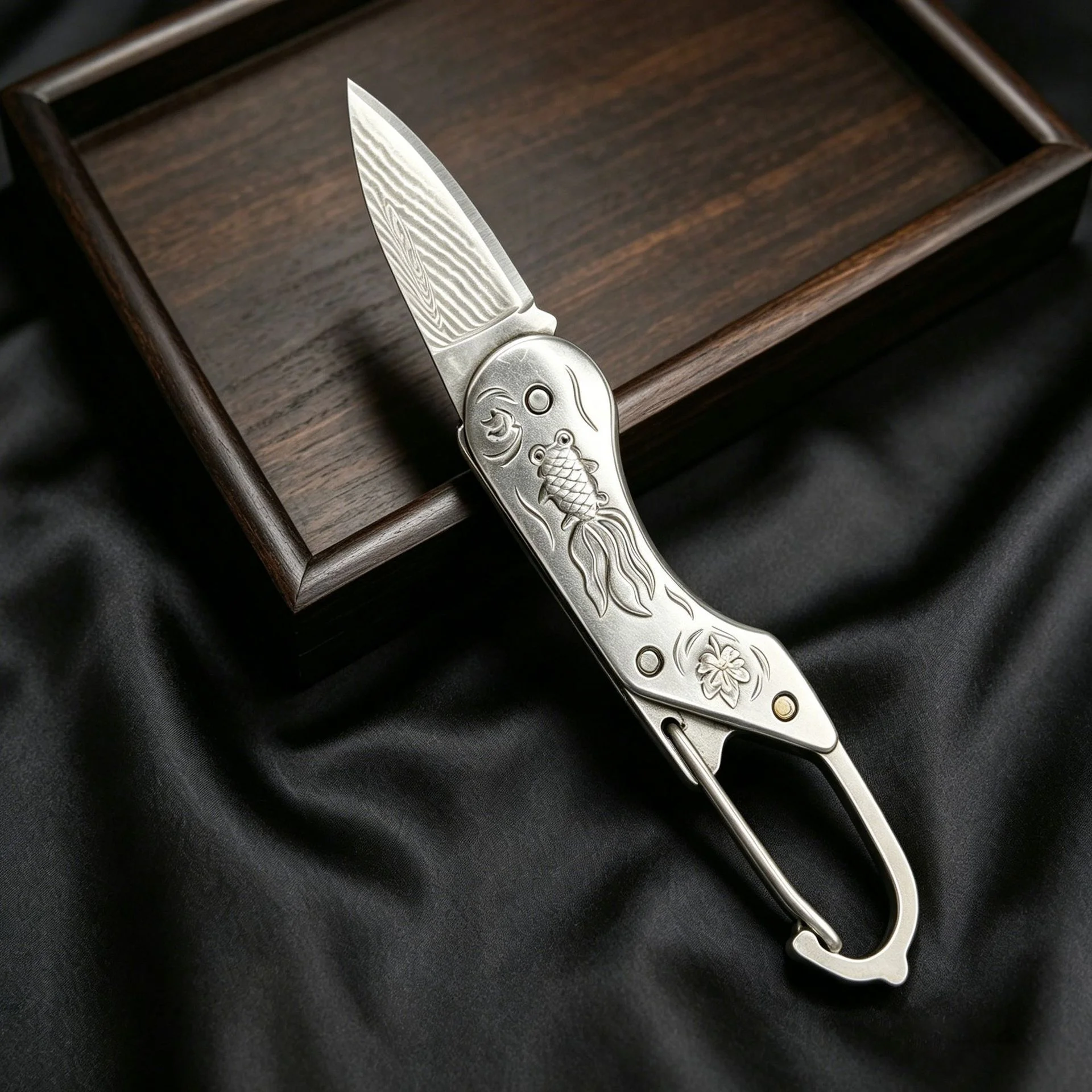 1PCS  Damascus Steel Mini Folding Knife Keychain Pocket Portable EDC Tool