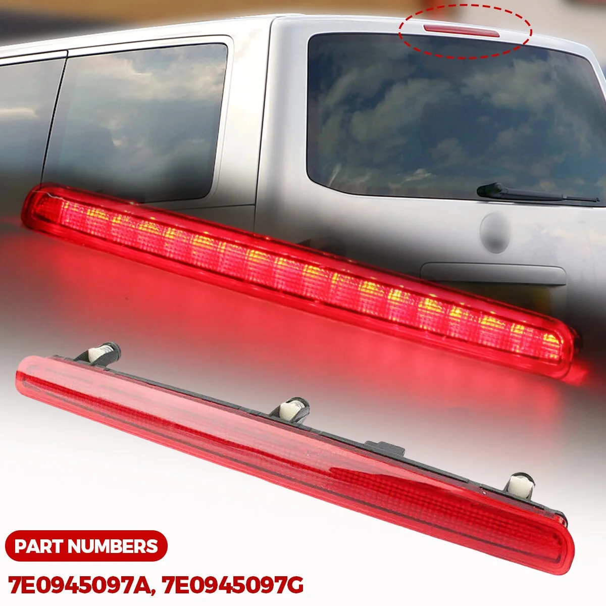 

Высокорасположенный задний стоп-сигнал для VW T5 Transporter Multivan 2003-2015, дополнительный светодиодный стоп-сигнал на задний бампер, 3-й светодиодный стоп-сигнал 7E0945097A