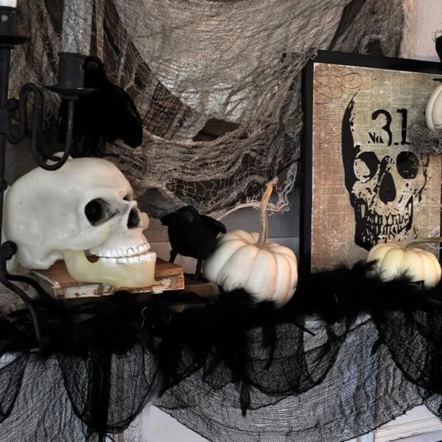 2/4m Halloween Gruseliger Gaze-Stoff Dekoration Schwarzer Gruseliger Halloween-Gaze-Wandbehang für Zuhause, Garten, Spukhaus-Party – Detail 5