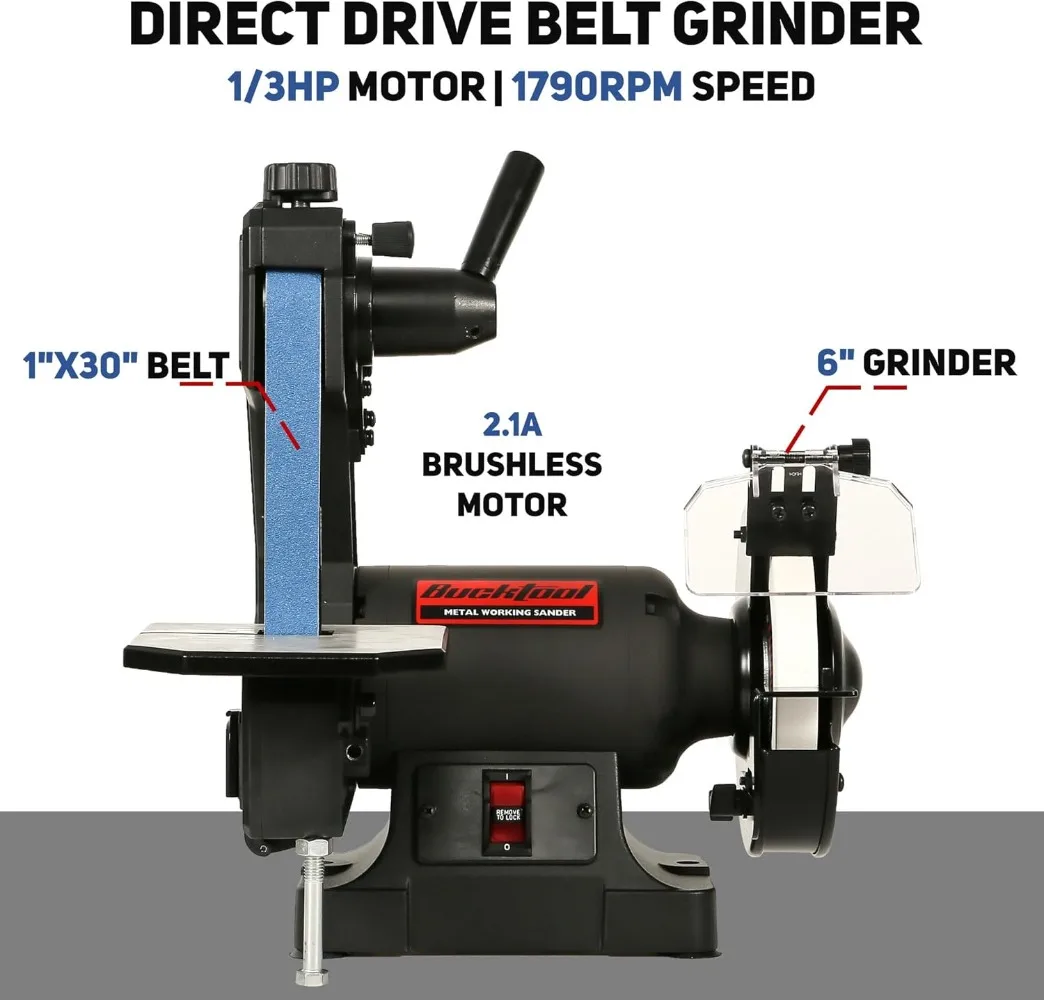 2.1A 1x30 Inch Belt & 6 Inch Grinder, 1/3 HP Low Speed Bench Belt Disc Sander Combo for Knife Making, Sharpening, Woodworking