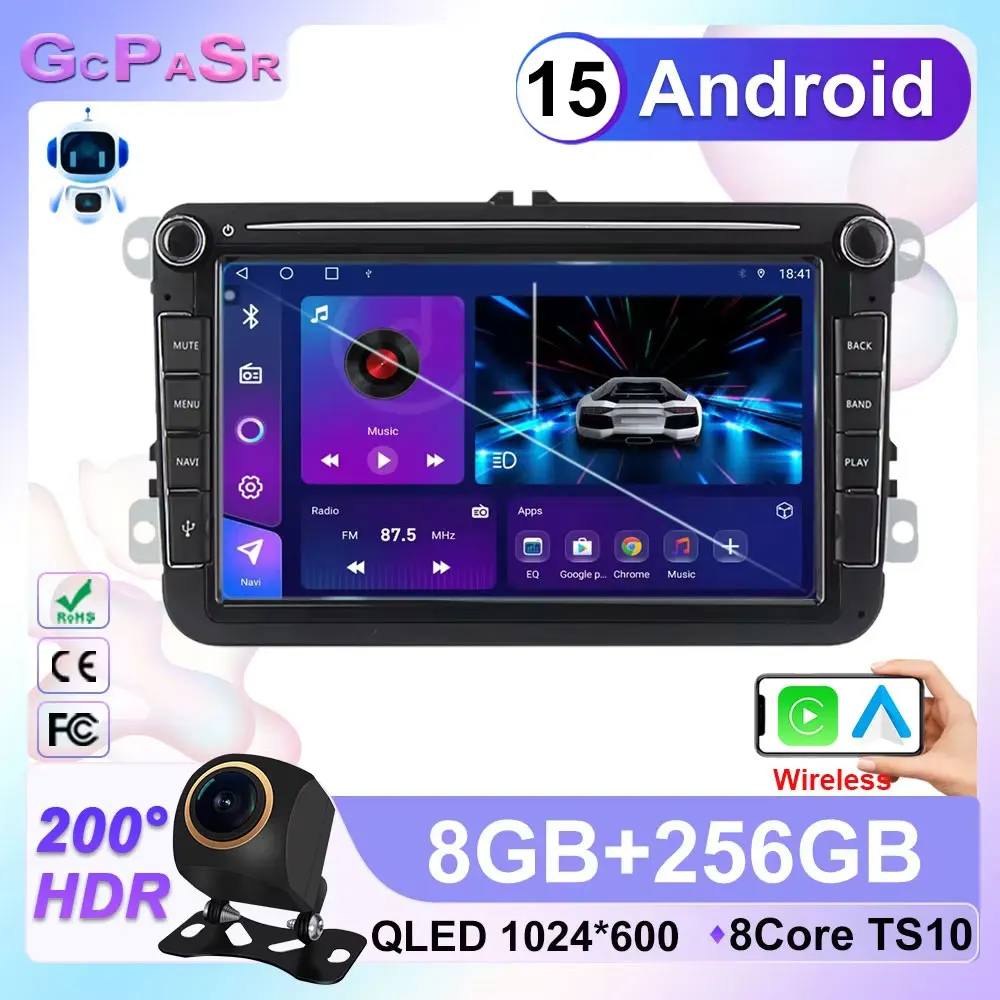 

Car Radio For VW Passat golf Polo Jetta Skoda Android 15 Wireless Carplay Auto Car multimedia player IPS Screen GPS WIFI 8'