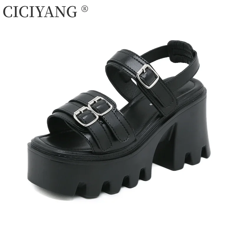 

CICIYANG Chunky Platform Sandal for Women 9m High Heel 2024 Summer New Belt Buckle Gladiator Sandal Ladies Open-toed Roman Shoes