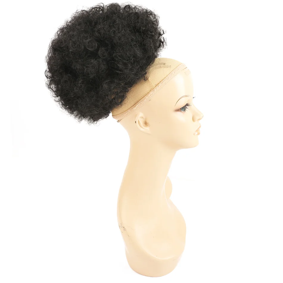 Synthetic Large Afro Puff Drawstring Ponytail Short Kinky Curly Hair Ponytail Fluffy Hair Bun With 2Clips for Women