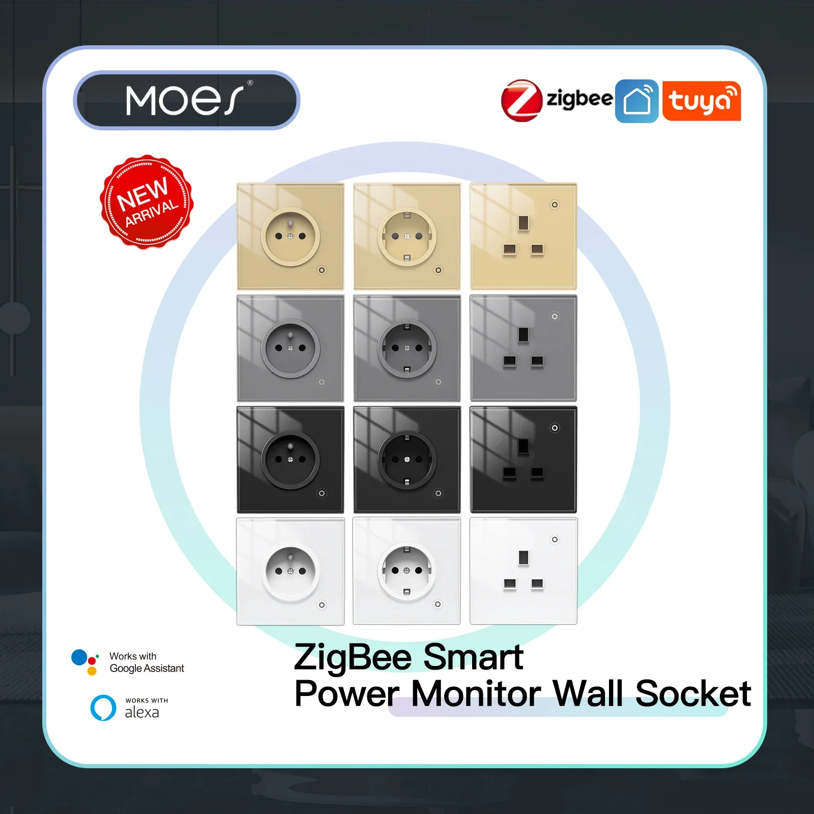 ZigBee Smart Wall Socket Glass Panel Outlet Power Monitor tuya Wireless Control Mesh with Timer Alexa Google Home voice UK EU FR