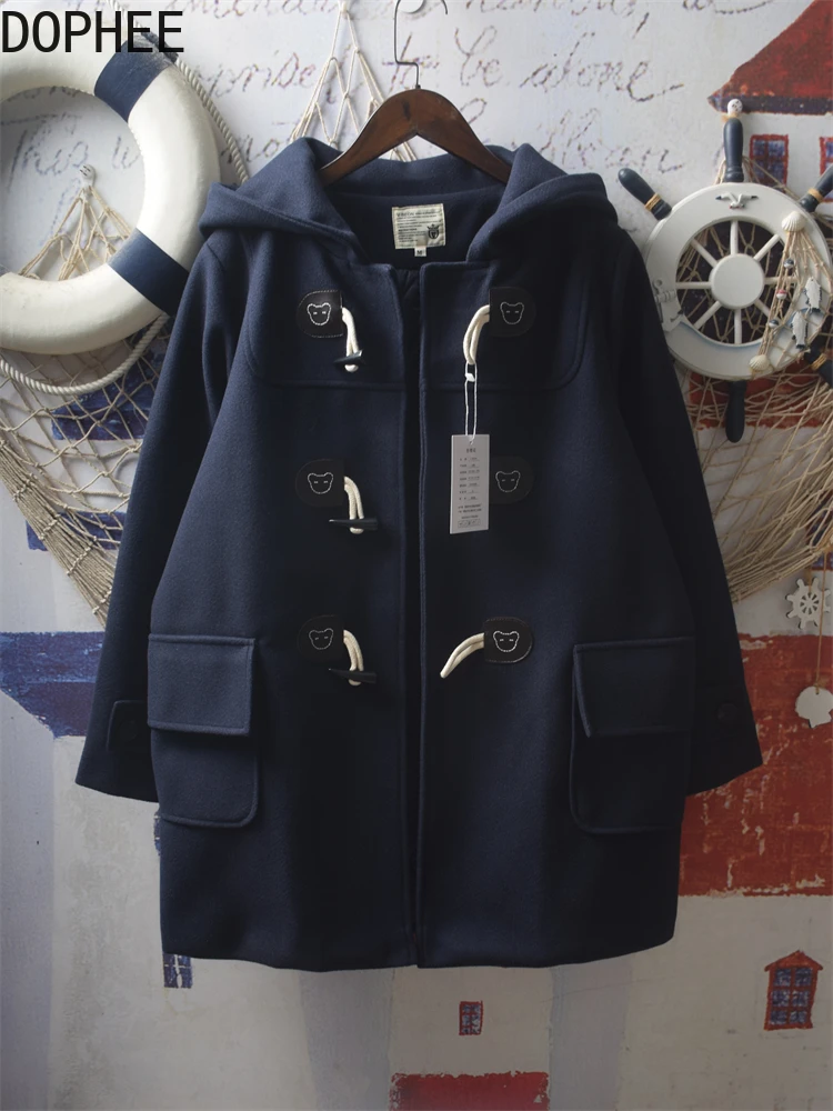 

Утепленное стеганое пальто в японском консервативном стиле, женская осенне-зимняя униформа JK, милые медведи, роговые пуговицы, шерстяная куртка средней длины, пальто