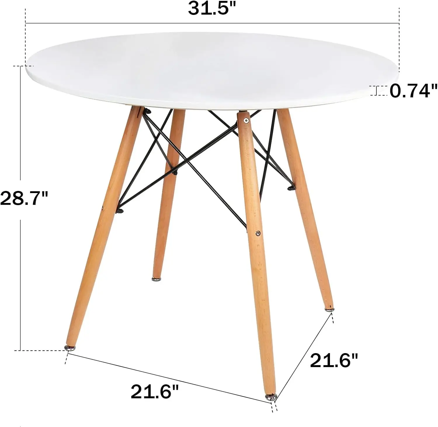 31.5" Round Dining Table Kitchen Table White Dining Table with White desktop and Solid wood legs .Modern Style Coffee Table