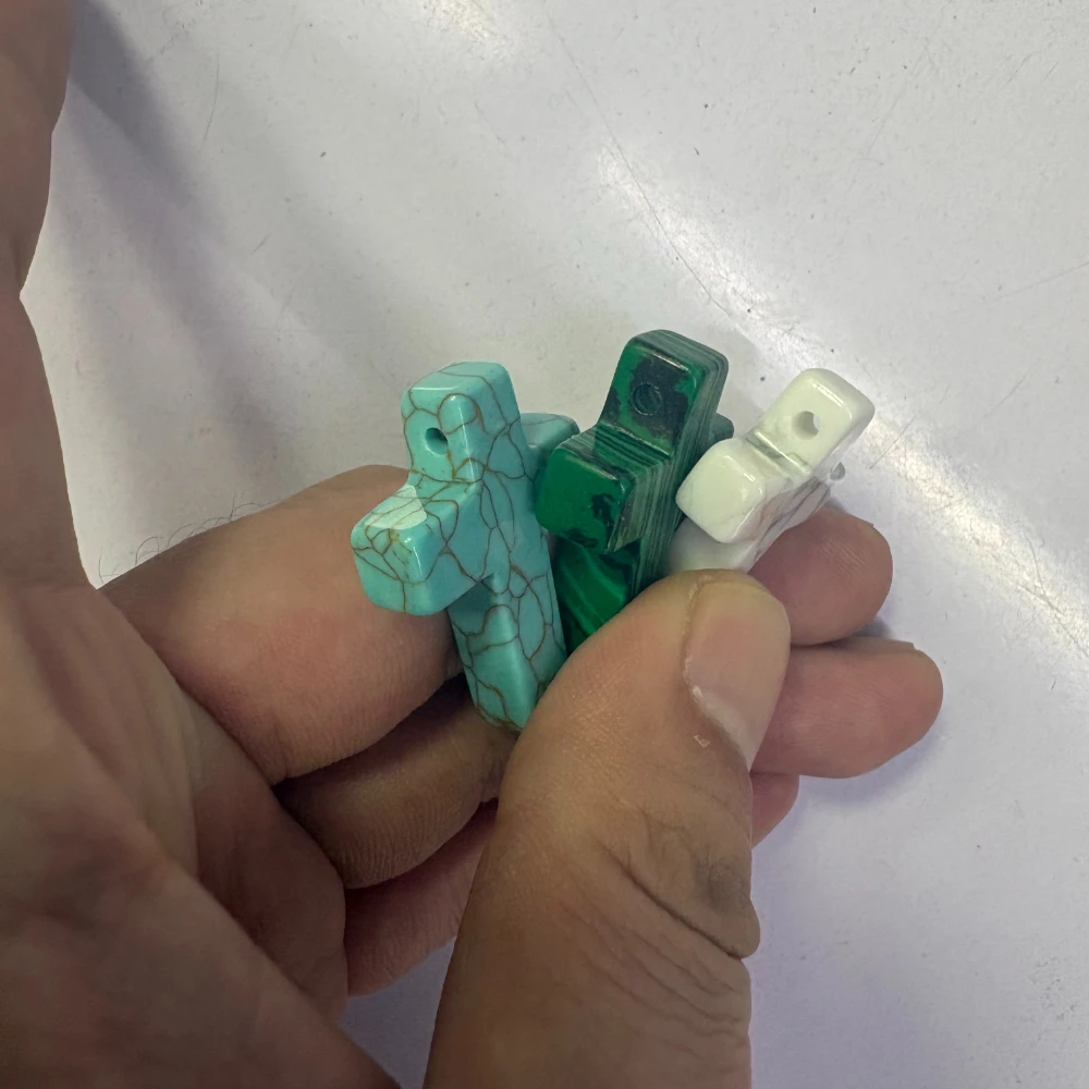 Natural Stone Polished and Carved Cross-shaped Crystal Turquoise Straight Hole Loose Beads Pendant DIY Creative Jewelry Gift