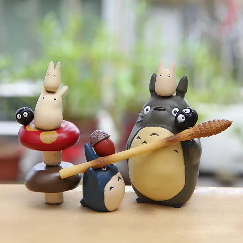 Anime Hayao Miyazaki Totoro serie Jenga muñeca Kawaii accesorios de decoración de escritorio lindo modelo de figura para niños juguetes regalos