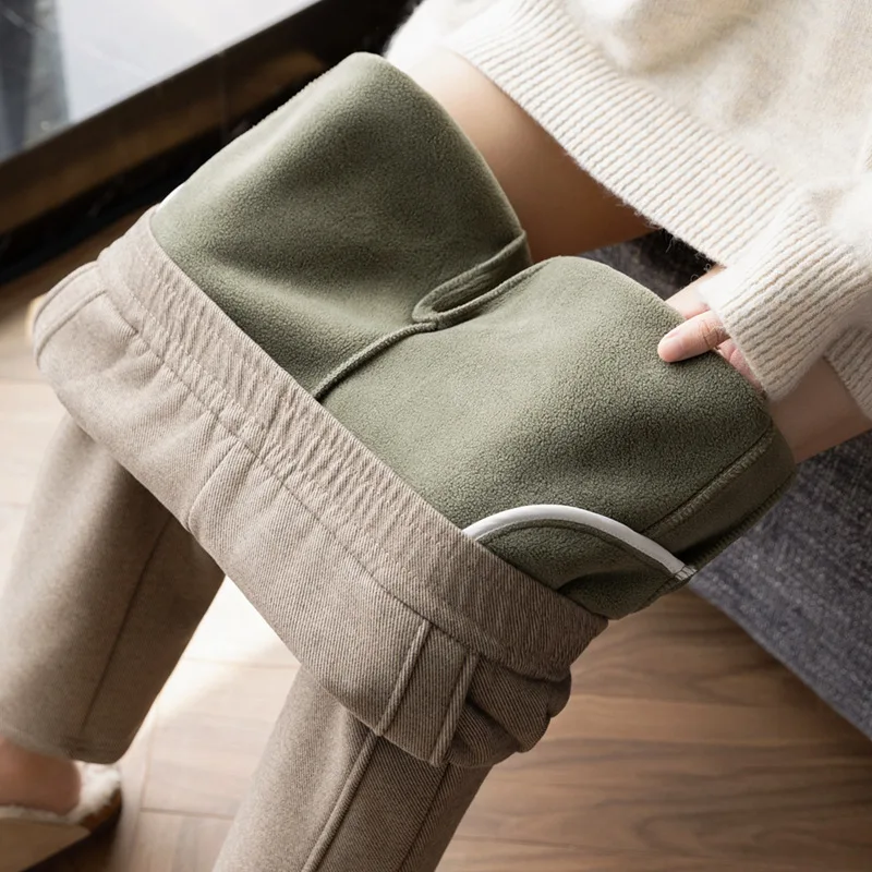 Pantalones de traje con forro polar de cintura alta para mujer, pantalones pitillo Harem de lana para oficina para mujer, pantalones femeninos de estilo OL, pantalones elásticos gruesos