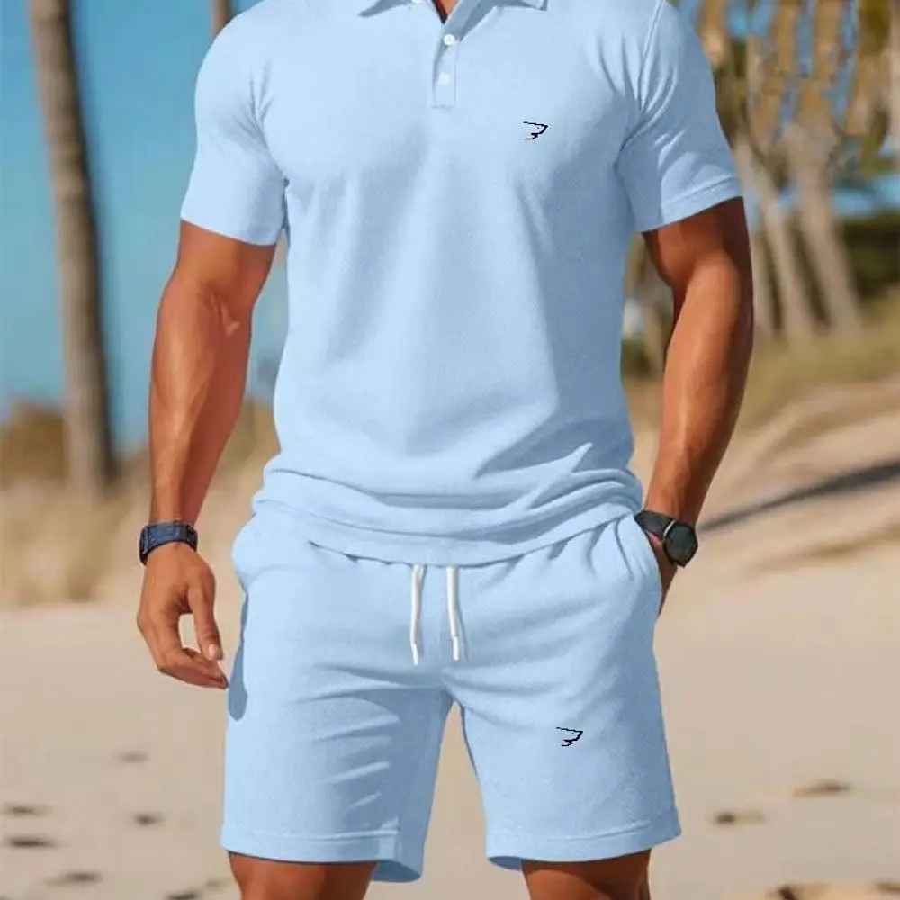 Summer Men's Streetwear 2 Piece Set polo-Neck T-Shirt+Sports Shorts Quick Dry Fitness Gym Running Suit Hot Sale Fashion Casual view 4