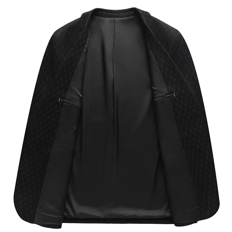 Quiet Luxury Men Black Subtle Pattern Blazer Business Casual Notched Collar Slim Fit Suit Jacket Gentlemen Elegant Outfits