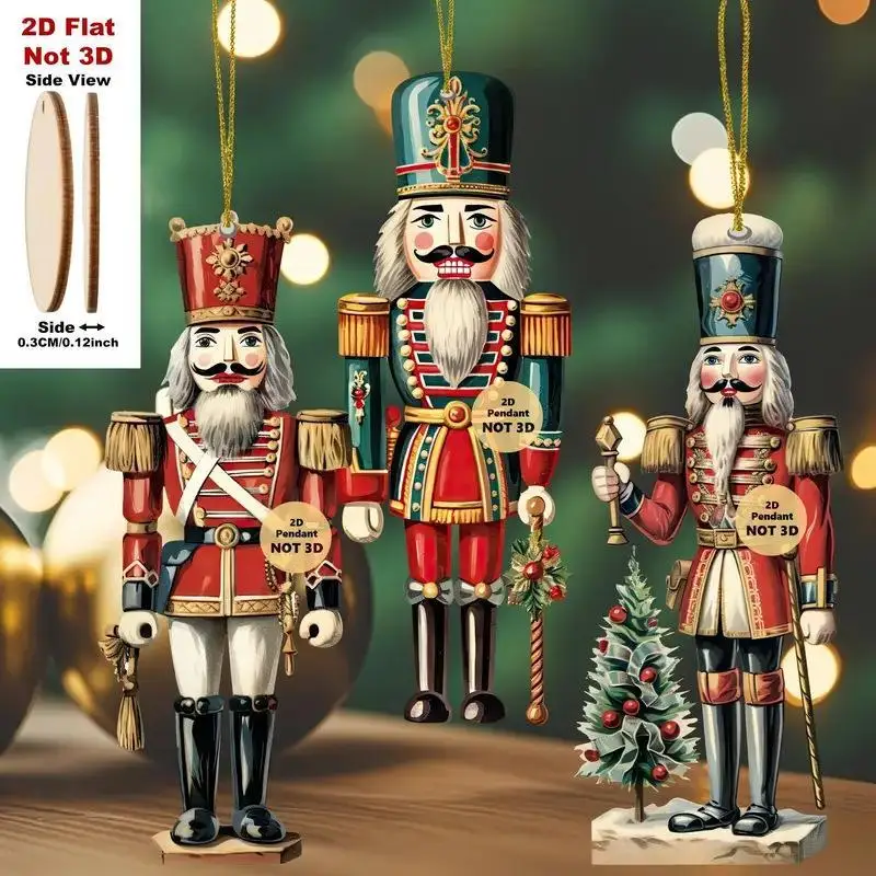 16/32Pcs Easy to Hang Christmas Nutcracker Wooden Hanging Ornaments 2D Pendants for Xmas Home Window Decor