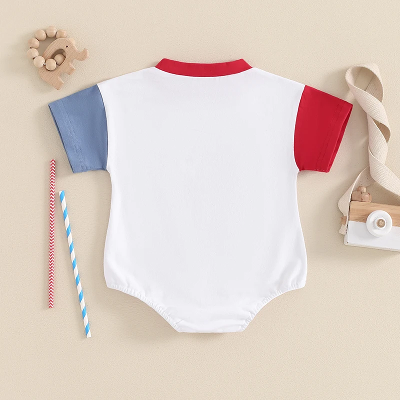 

Baby Boy 4th of July Jumpsuit Letter Star Embroidery Short Sleeve Round Neck Romper Infant Summer Clothes