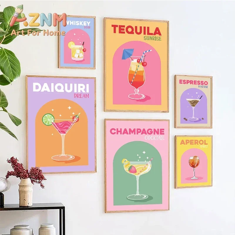 Colorful Cocktail Drink Tequila Sunrise Champagne Poster Prints Canvas Painting Picture Kitchen Home Living Room Decoration