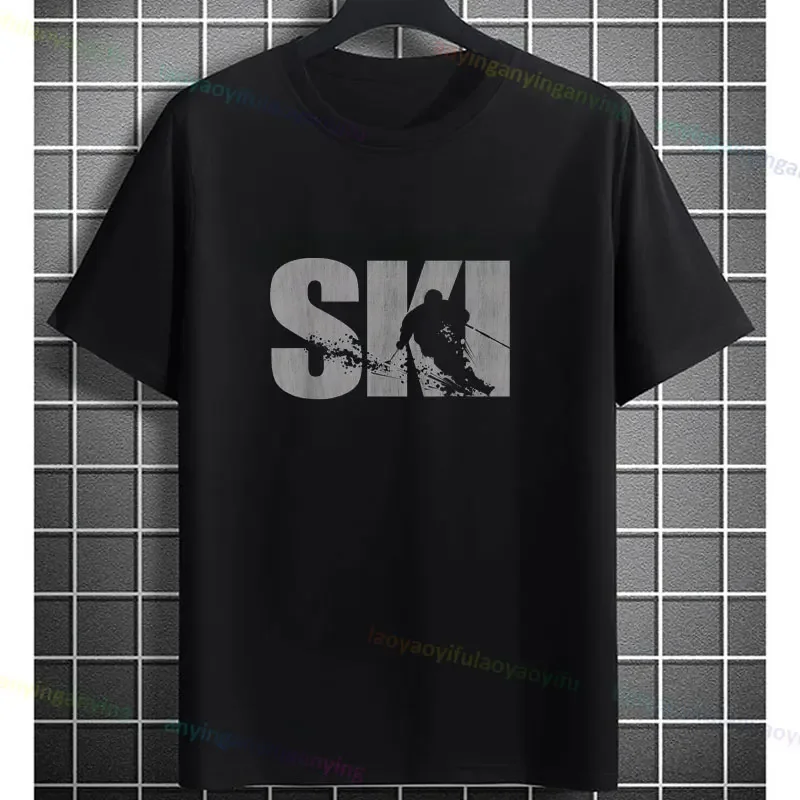 Unisex Skiing Graphic T-shirt Casual Short-sleev Round Neck Pure Cotton Tee Outdoor Clothing for All-Season Ski Gear Shirt