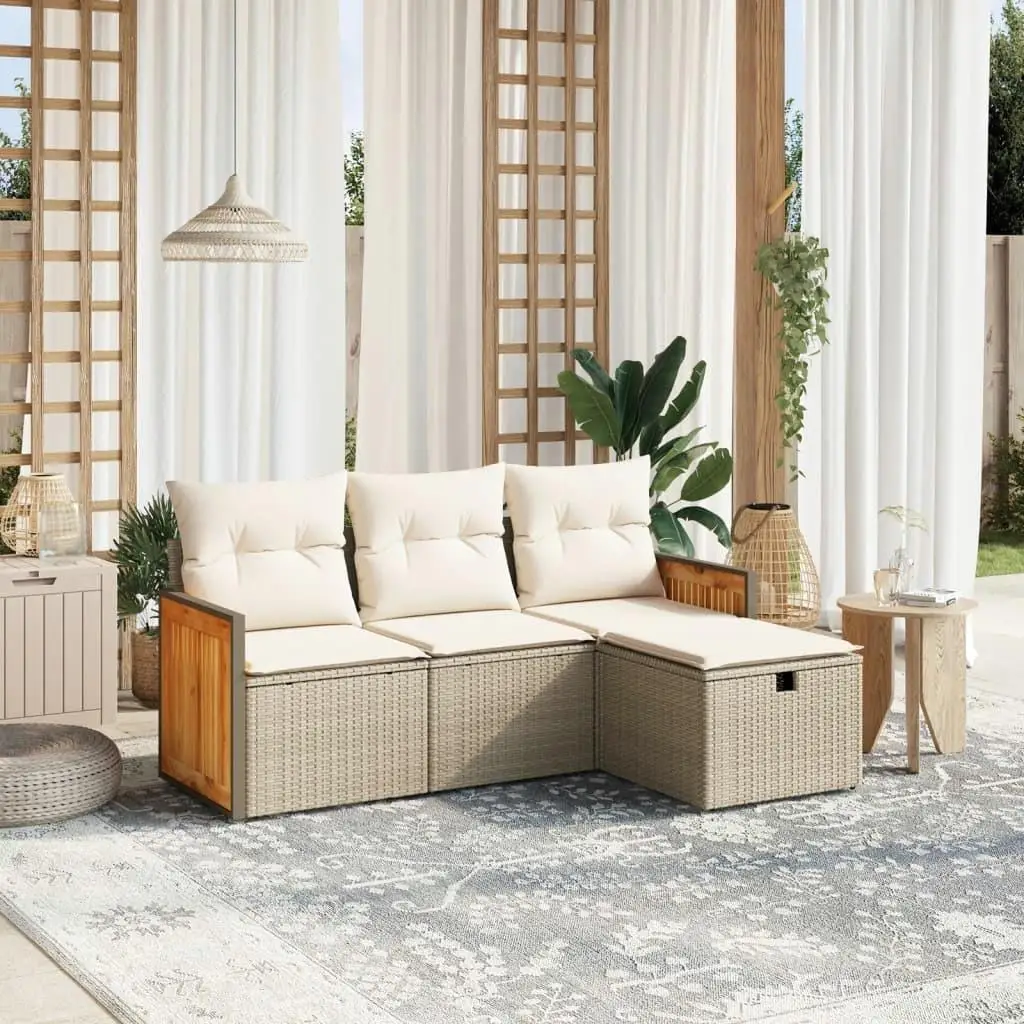 

Beige PE Rattan Medium Modular Garden Sofa Set Comfortable Outdoor Seating Furniture