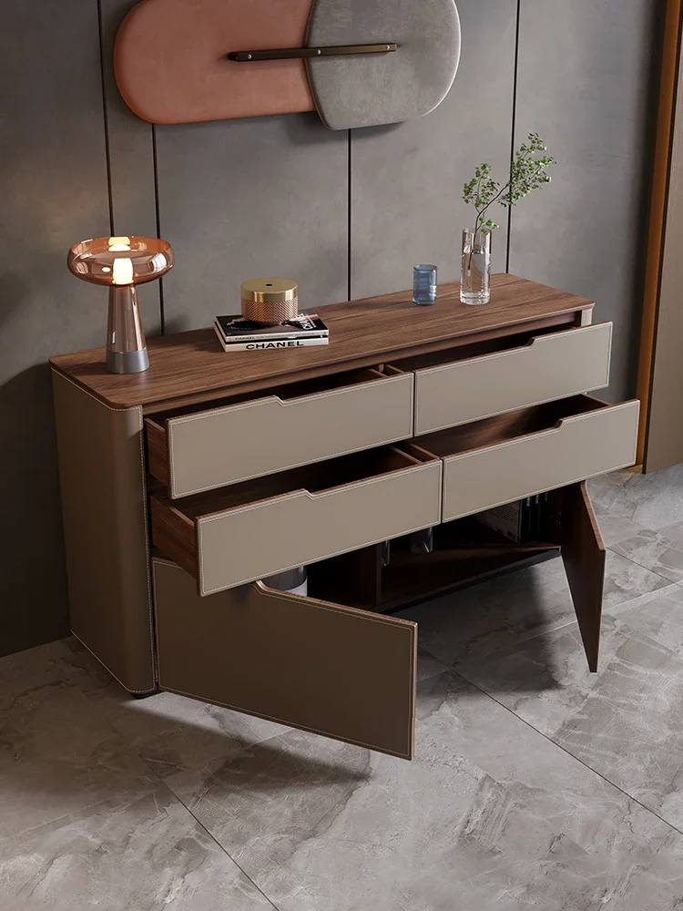 Credenza in pelle di sella, soggiorno moderno, cassettiera portaoggetti per piccoli appartamenti