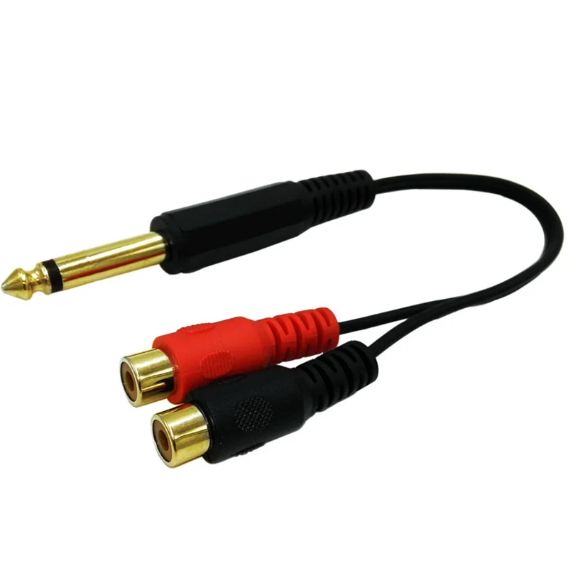 RCA to 1/4 Adapter RCA Female to 6.35mm 1/4 inch Male Mono TS Interconnect Audio Y Splitter Cable Gold Plated 20cm