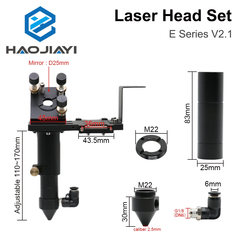 HAOJIAYI E Series CO2 Laser Head Set Laser head + 1 Pcs Focusing Lens + 3 Pcs Si / Mo Mirrors for Engraver Cutting Machine Parts