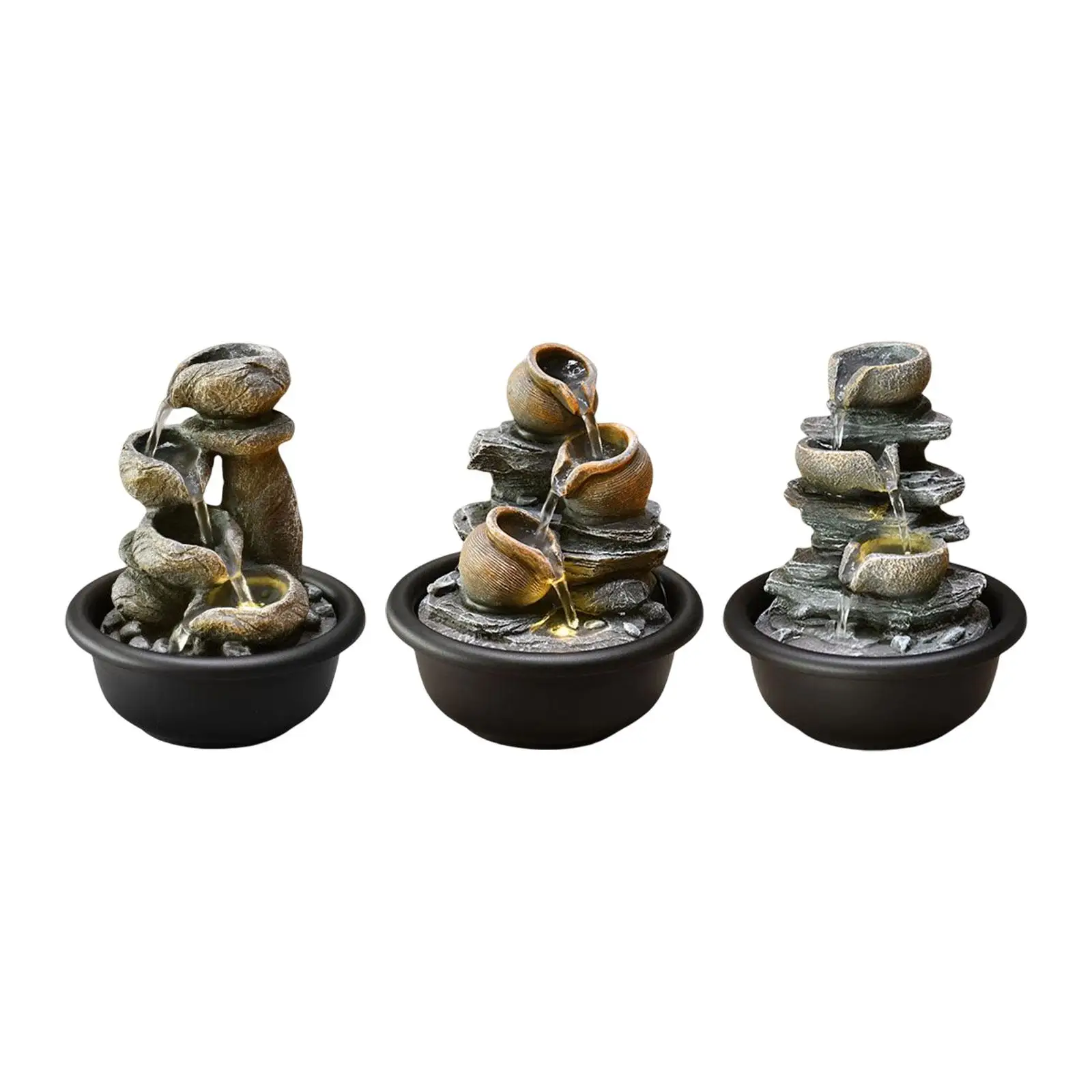 Small Indoor Waterfall Fountains Flowing Water Ornament Mini Waterfall Waterscape Tabletop Fountain for Bedroom Home Decor