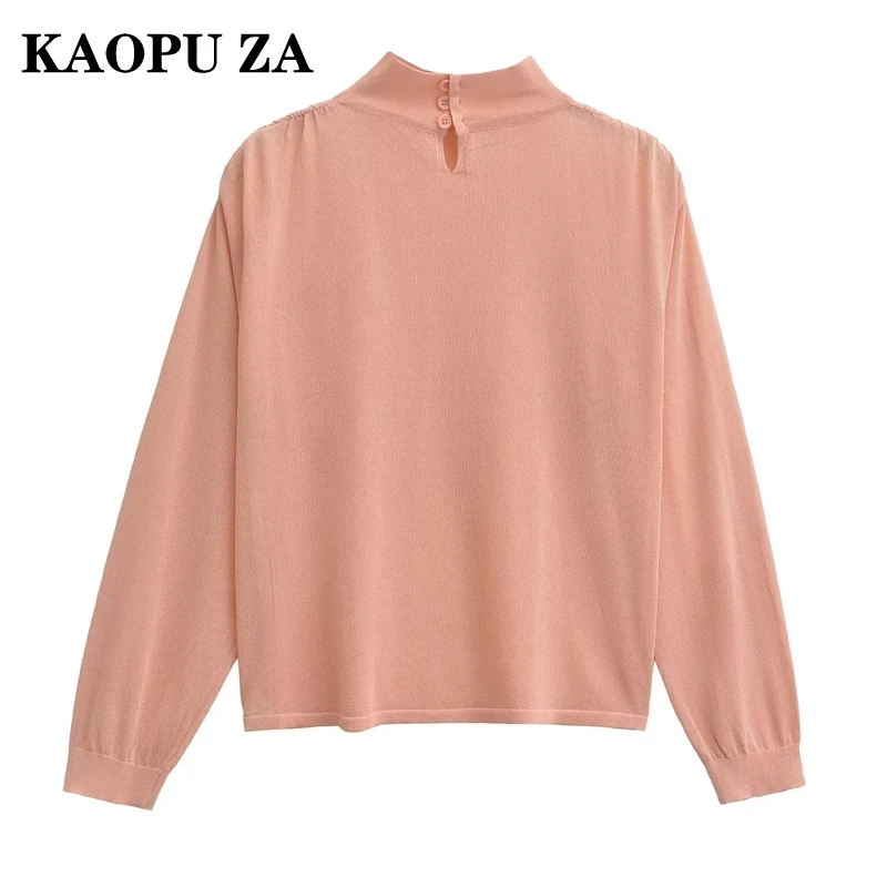 KAOPU ZA European Style 2024 Fall New women Fine Knit Half High Neck Long Sleeve Sweater woman Loose Knit Top